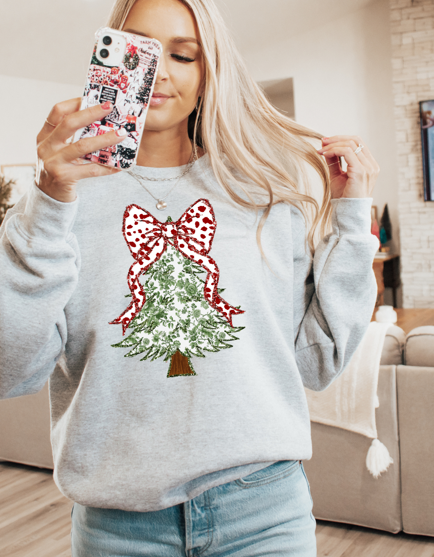 Glitter Bow Christmas Tree Sweatshirt