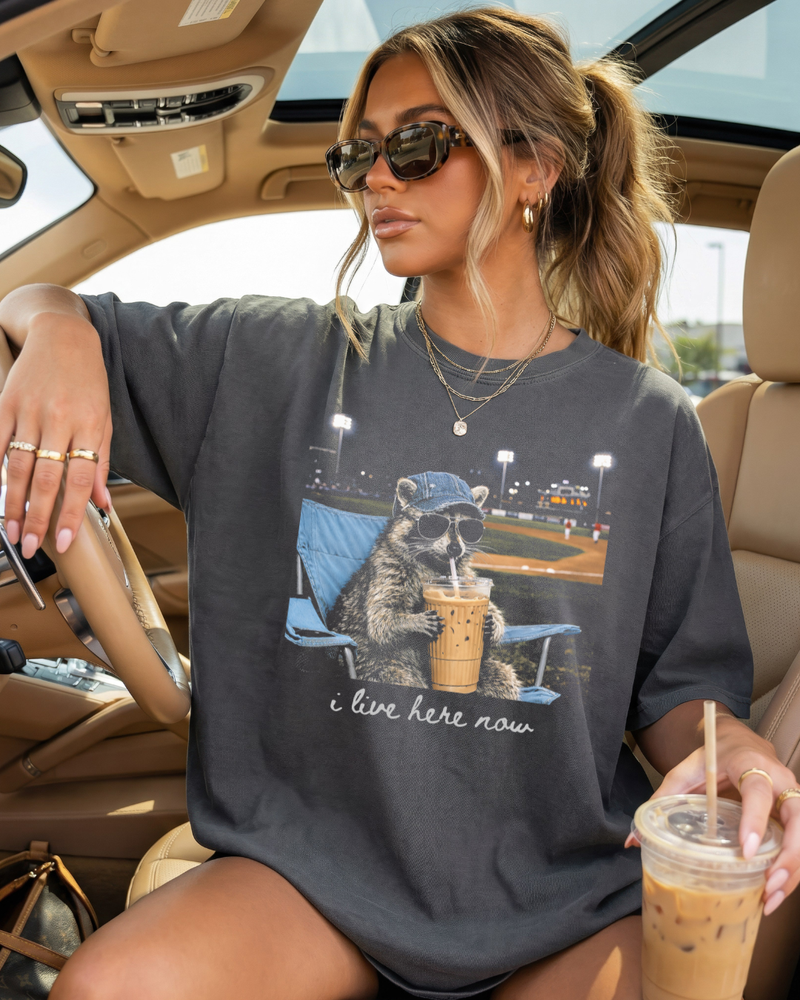 I Live Here Now Raccoon Tee